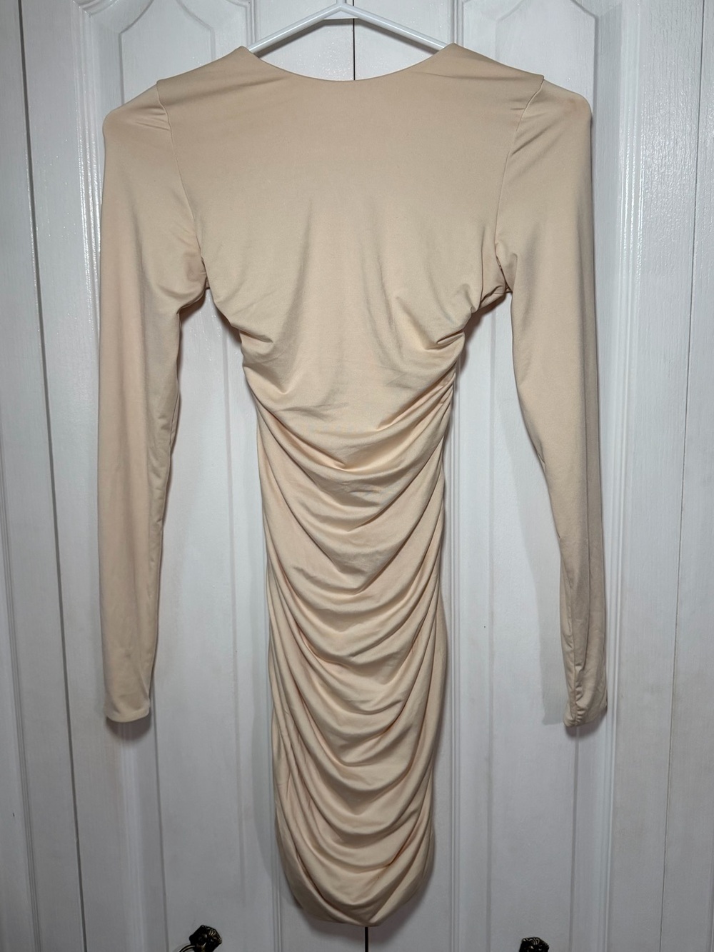 Oh Polly Long Sleeve Ruched mini Dress - Cream